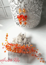 Дизайнерски Гребен- украса за коса оранжеви кристали комплект с обици модел Kiss of Fire
